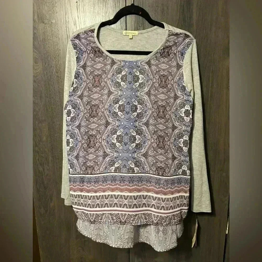 DEMOCRACY WOMEN BOHO PEASANT MIXED‎ MEDIA LONG SLEEVE SHIRT SIZE Large
